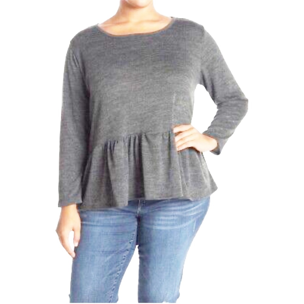 FORGOTTEN GRACE Top Gray Marled 2X Nordstrom Hacci Knit Long Sleeve Peplum NWOT